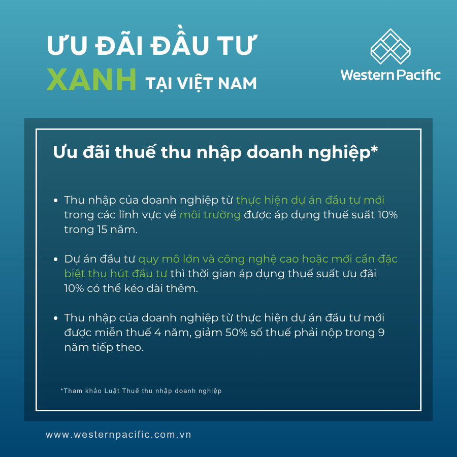 Ưu đãi về thuế doanh nghiệp trong đầu tư xanh